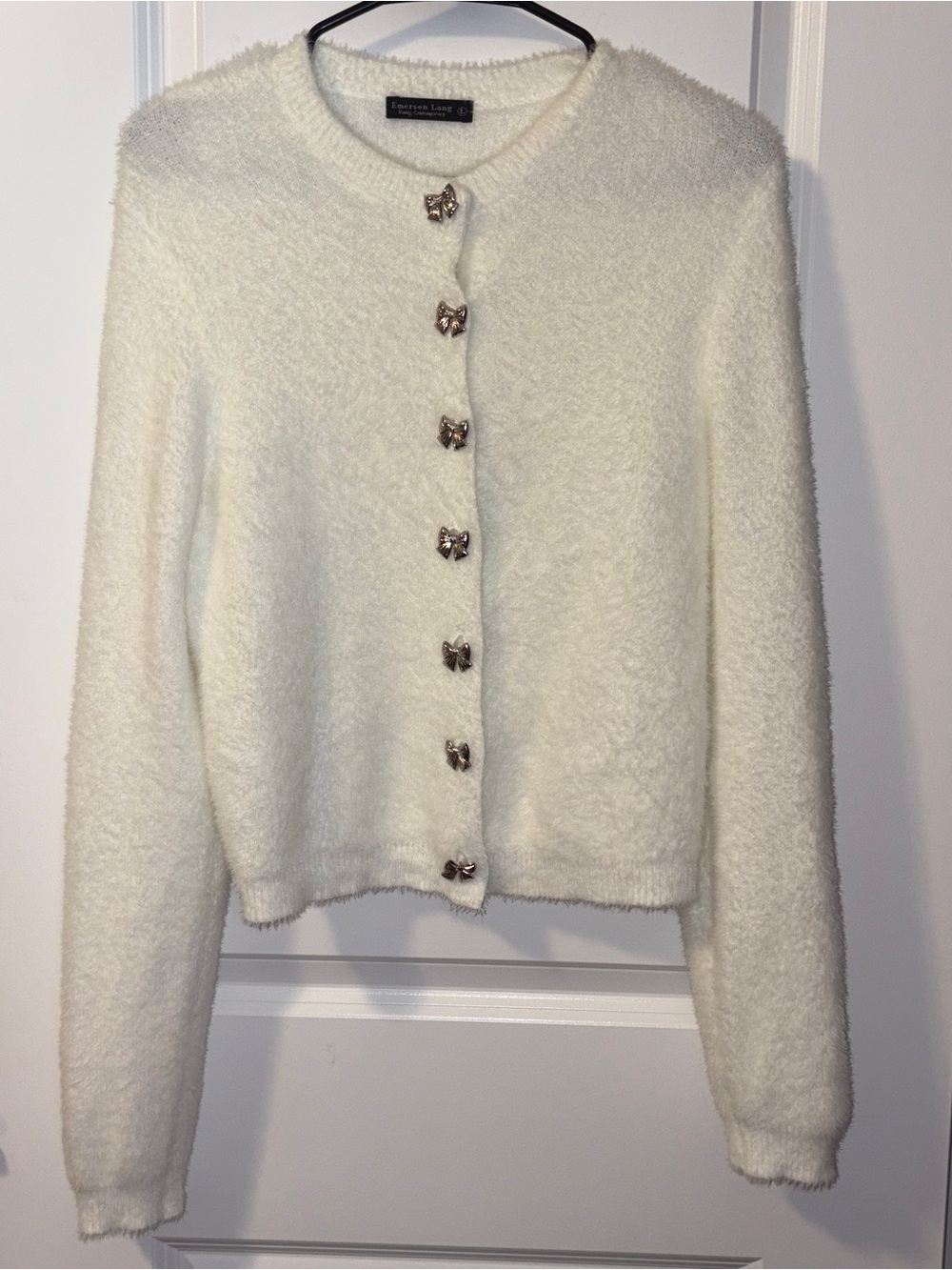 Women’s Cream Bow Button-Front Cardigan Size: L